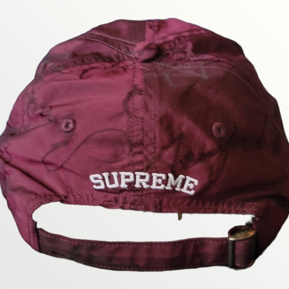Nwt Supreme nylon 6 panel script logo camp cap in maroon - Picture 4 of 9